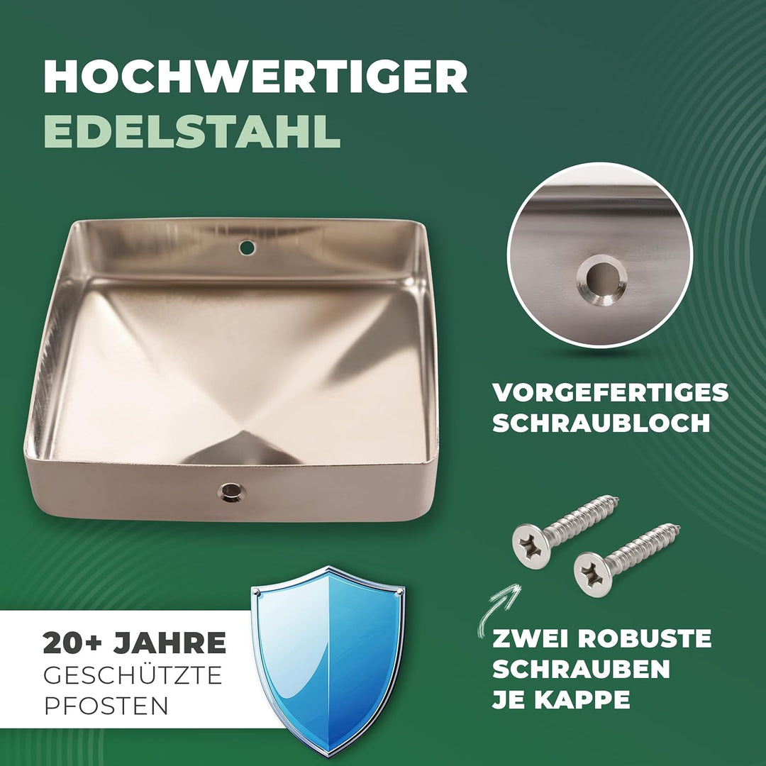 Novatool 20x Edelstahl Pfostenkappen Sparset 71x71mm mit Schrauben, Pfostenabdeckung Pfostenkappe 7,