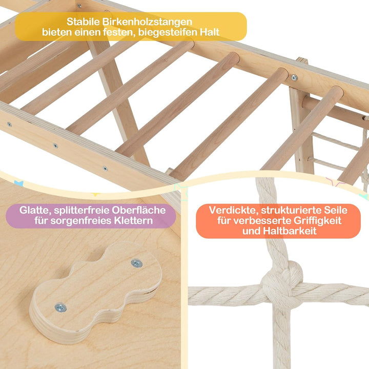 COSTWAY Klettergerüst Indoor, 6 in 1 Kletterleiter & Kletterstrick & Kletterfelsen & Rutsche & Affen