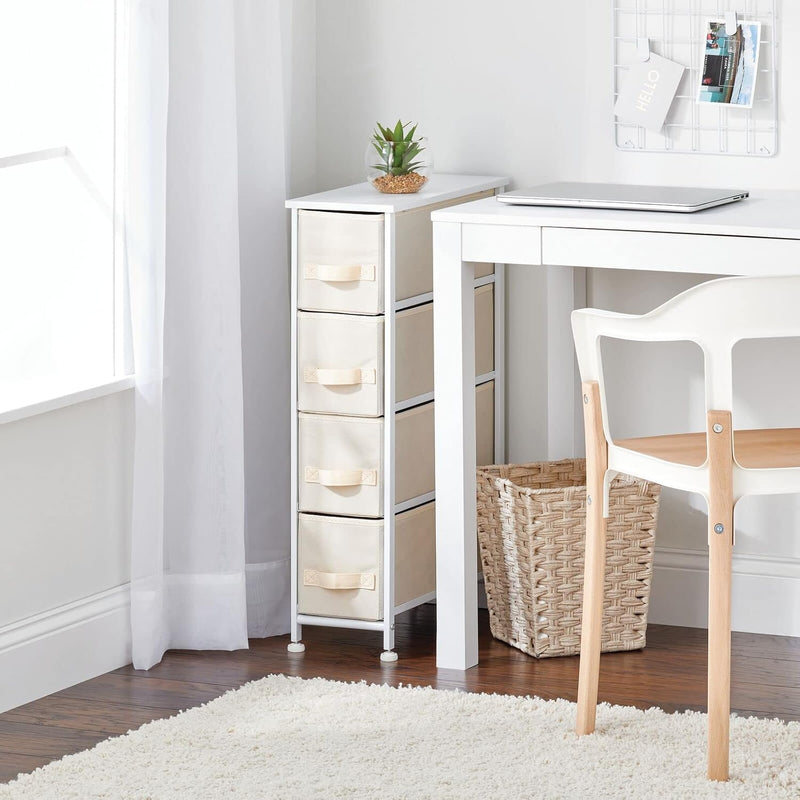 mDesign Kommode mit 4 Schubladen – schmaler Schubladenschrank mit MDF-Holzplatte für Schlafzimmer, W