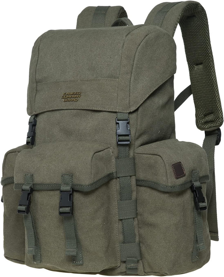 KAUKKO Canvas Retro Rucksack Damen Herren, Vintage Jagdrucksack Wanderrucksack mit 14 Zoll Laptopfac