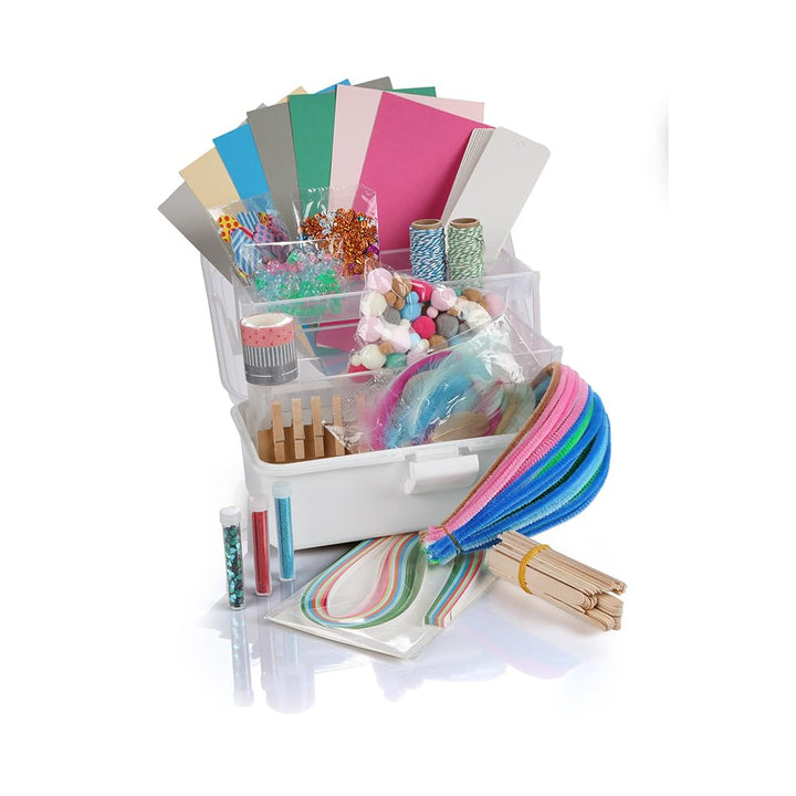 Lulubug Bastelset Kinder, 1000 Teile + Bastelanleitung | Tonkarton, Washi Tape, Chenille-Drähte, Wac