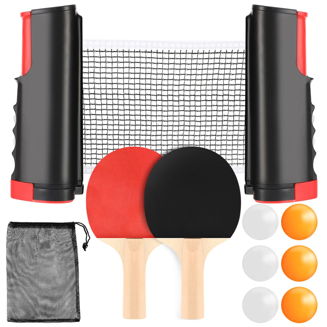 Tischtennisschläger Set, Tischtennis Set mit Netz, 2 Tischtennisschläger + Ausziehbares Mobiles Tisc