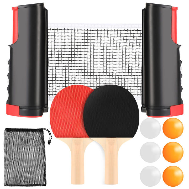 Tischtennisschläger Set, Tischtennis Set mit Netz, 2 Tischtennisschläger + Ausziehbares Mobiles Tisc