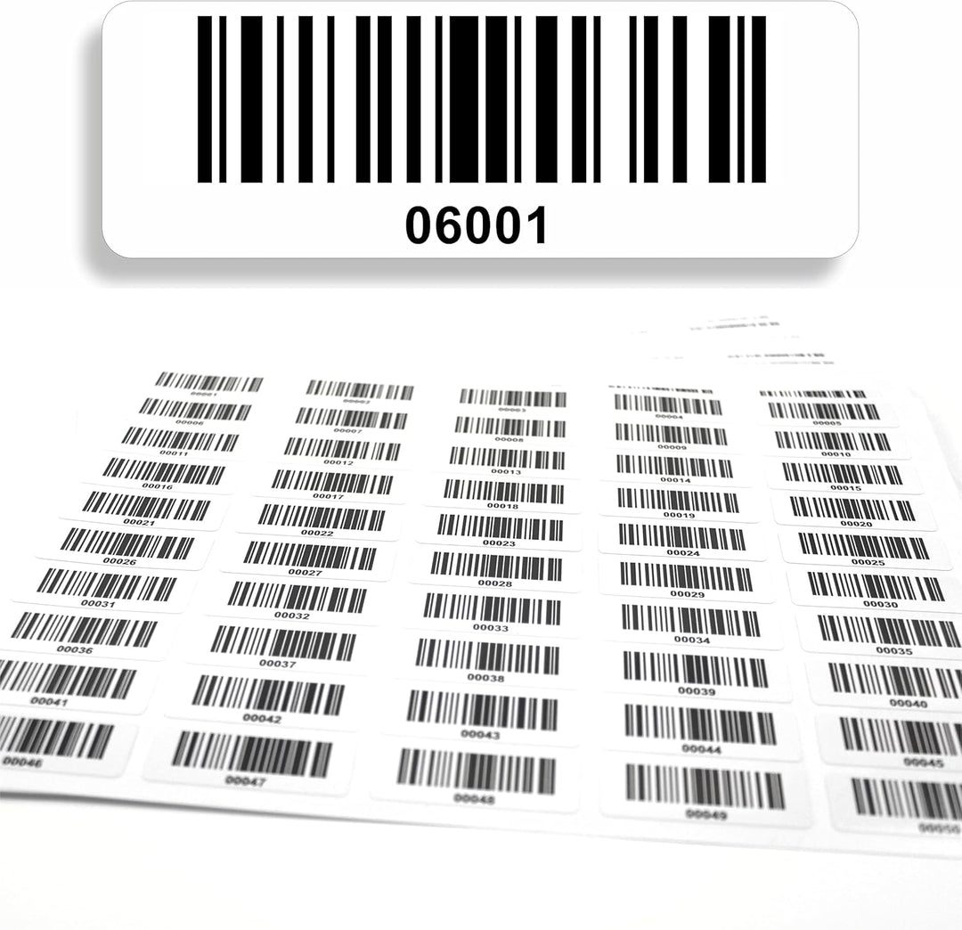 Barcodeetiketten 6001-7000 fortlaufend 5-stellig DGUV Prüfung Barcode Etiketten 1.000 Stck Strichcod