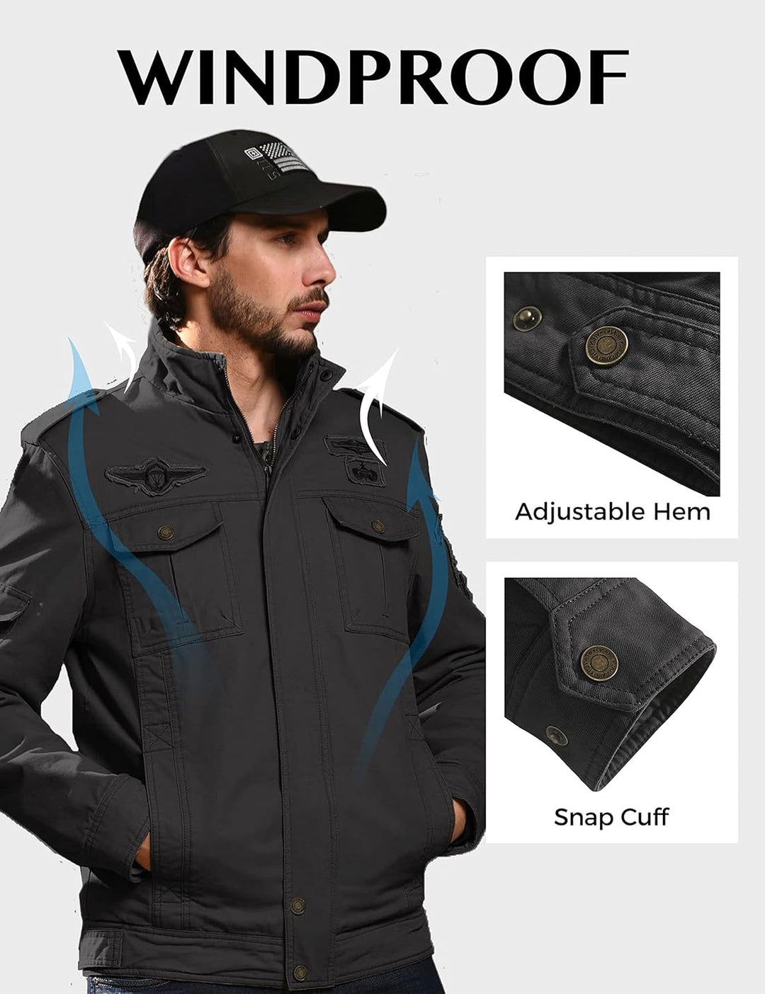 WenVen Herren Klassisch übergangsjacke Winter Warme Jacke Lässige Outdoor Winddichter Mäntel Verdick