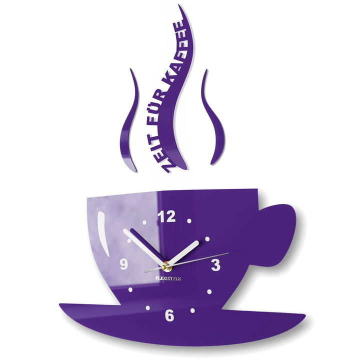FLEXISTYLE Tasse Zeit für Kaffee Moderne Küche Wanduhr, 3D römisch, wanduhr deko (Violett (blaubeere