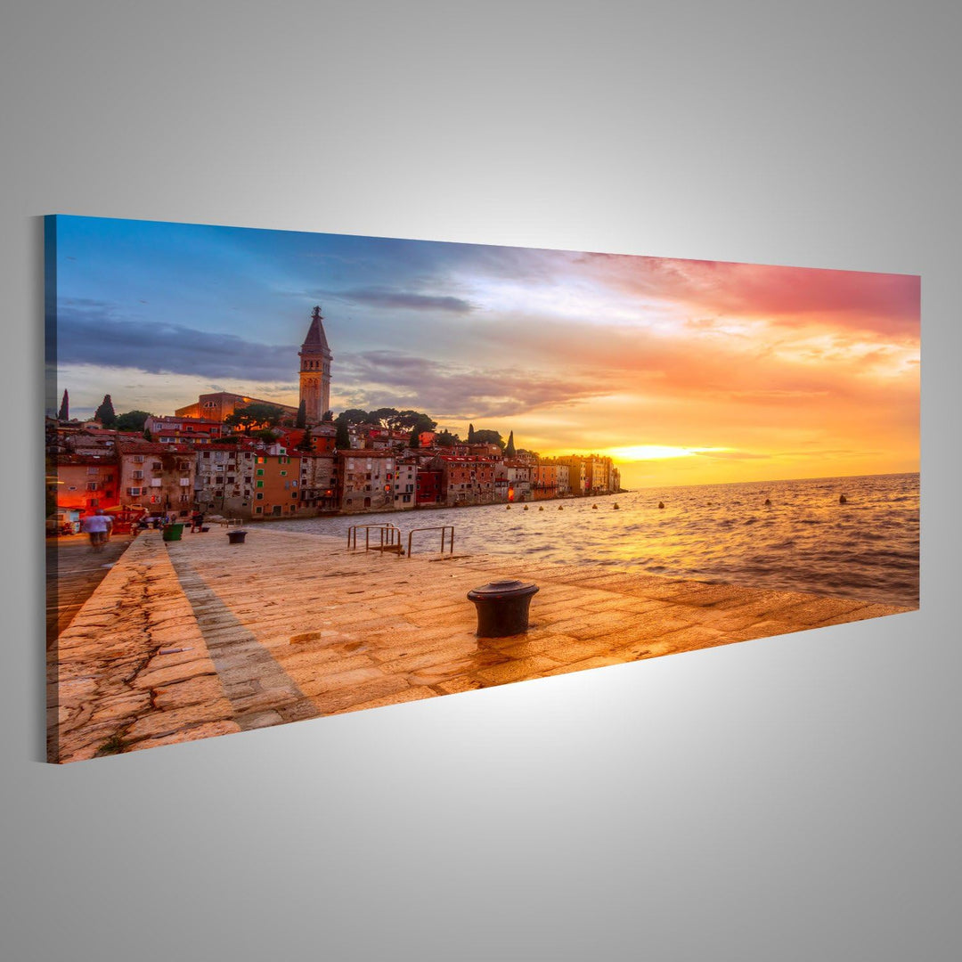 Bild Bilder auf Leinwand Schöner Sonnenuntergang in Rovinj an der Adriaküste von Kroatien Wandbild L