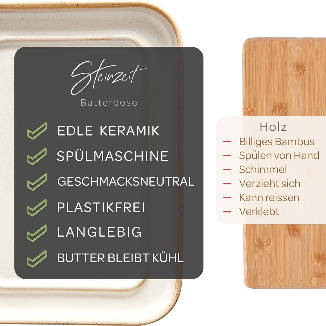 Steinzeit Design Butterdose - Butterdose Keramik für alle gängigen Butter (250gr) - Butterglocke und