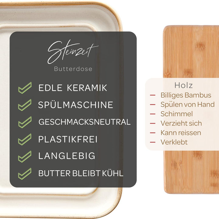 Steinzeit Design Butterdose - Butterdose Keramik für alle gängigen Butter (250gr) - Butterglocke und