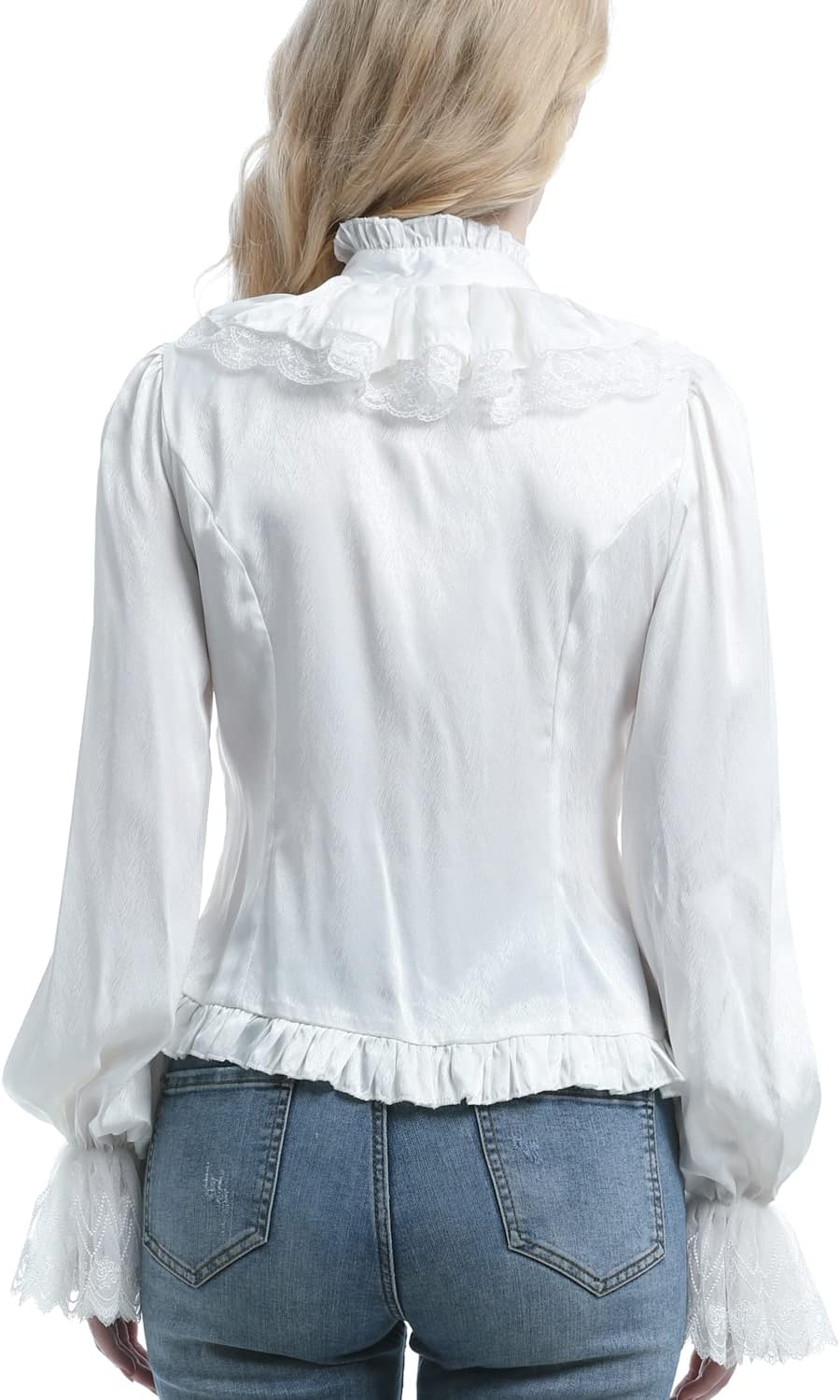 Fiamll Damen Viktorianisch Bluse Vintage Schleifenhemd Stehkragen mit Ruff Langarmshirt Mittelalter