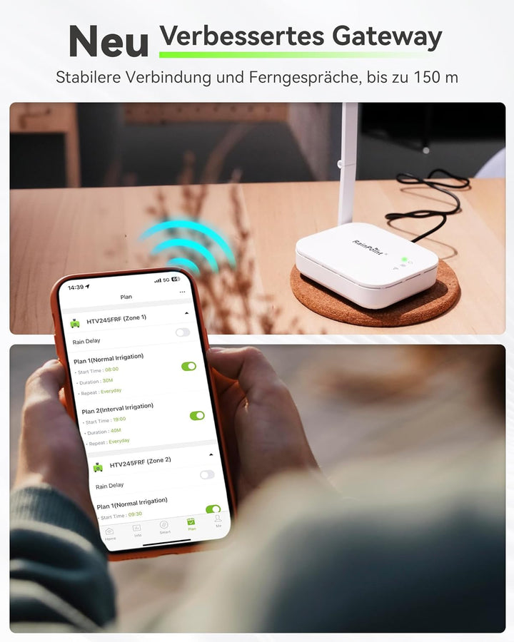 RAINPOINT Bewässerungscomputer WLAN 2 Ausgänge mit Antennen-Gateway und Messingeinlass Smart Bewässe