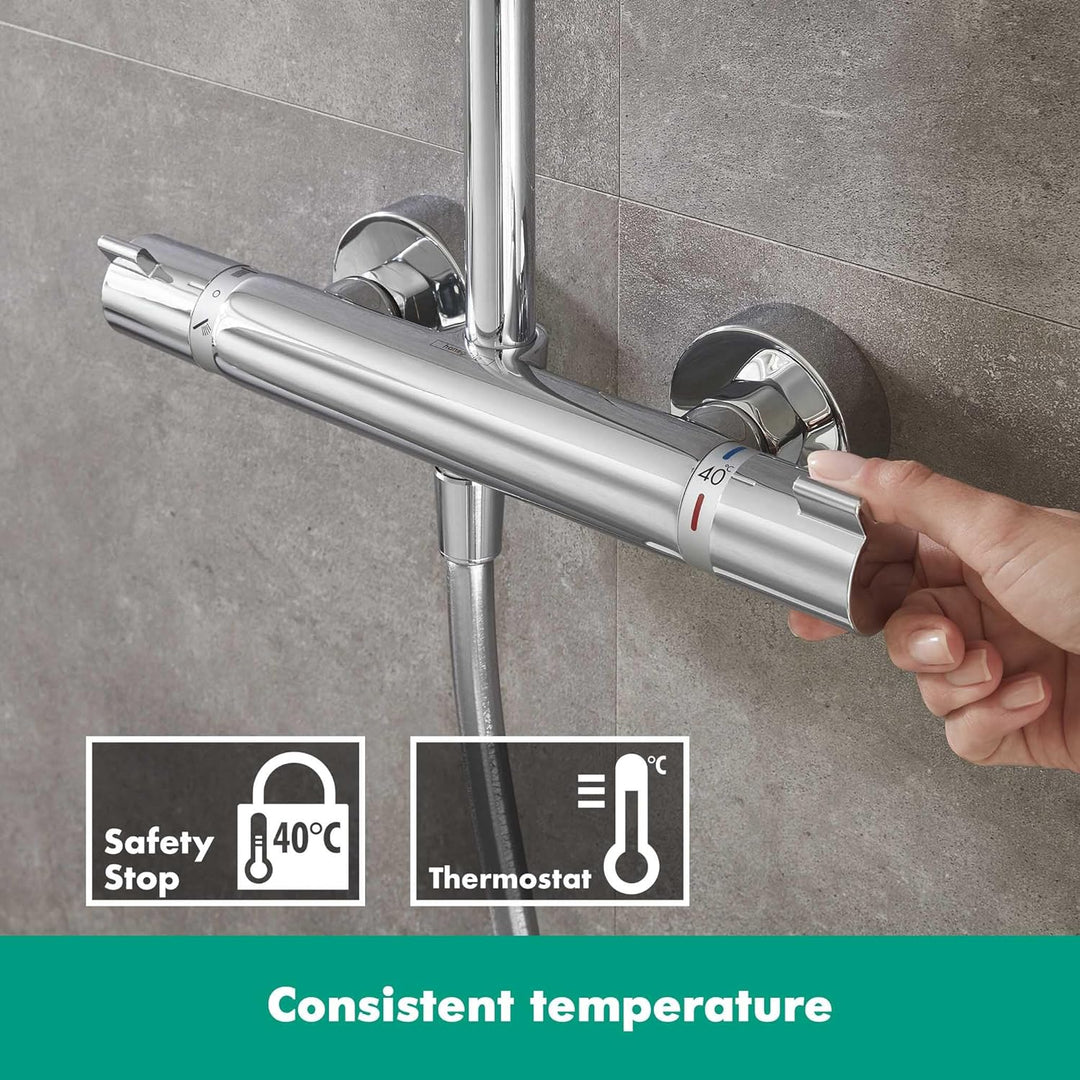 hansgrohe wassersparendes Duschsystem Croma 220 (Regendusche mit 4 Strahlarten, Duschkopf, Duschstan