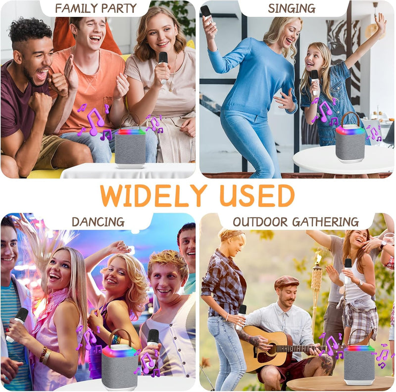 Qoosea Tragbarer Bluetooth Karaoke Maschine mit 2 Kabelloser Mikrofon, Mini Bluetooth Lautsprecher P