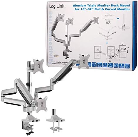 LogiLink BP0052 3-fach Monitor-Schreibtischständer 7 kg Belastung, 33,02-81,28 cm (13-32 Zoll) Silbe