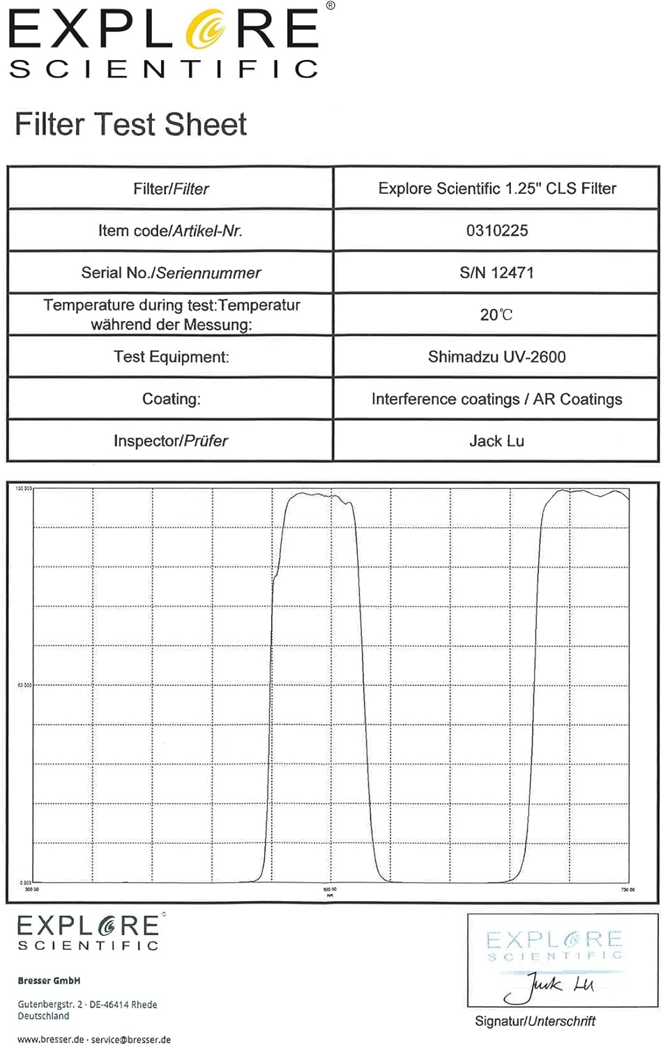 Explore Scientific 1.25" CLS Nebelfilter für Teleskope zur Kontraststeigerung, 1.25" CLS Nebelfilter