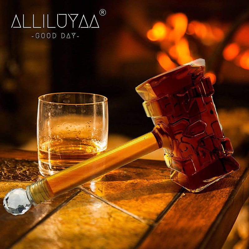 ALLILUYAA Whiskey Decanter,Handgemachte Thors Hammer Decanter,Transparent Creative Whisky Karaffe Ge