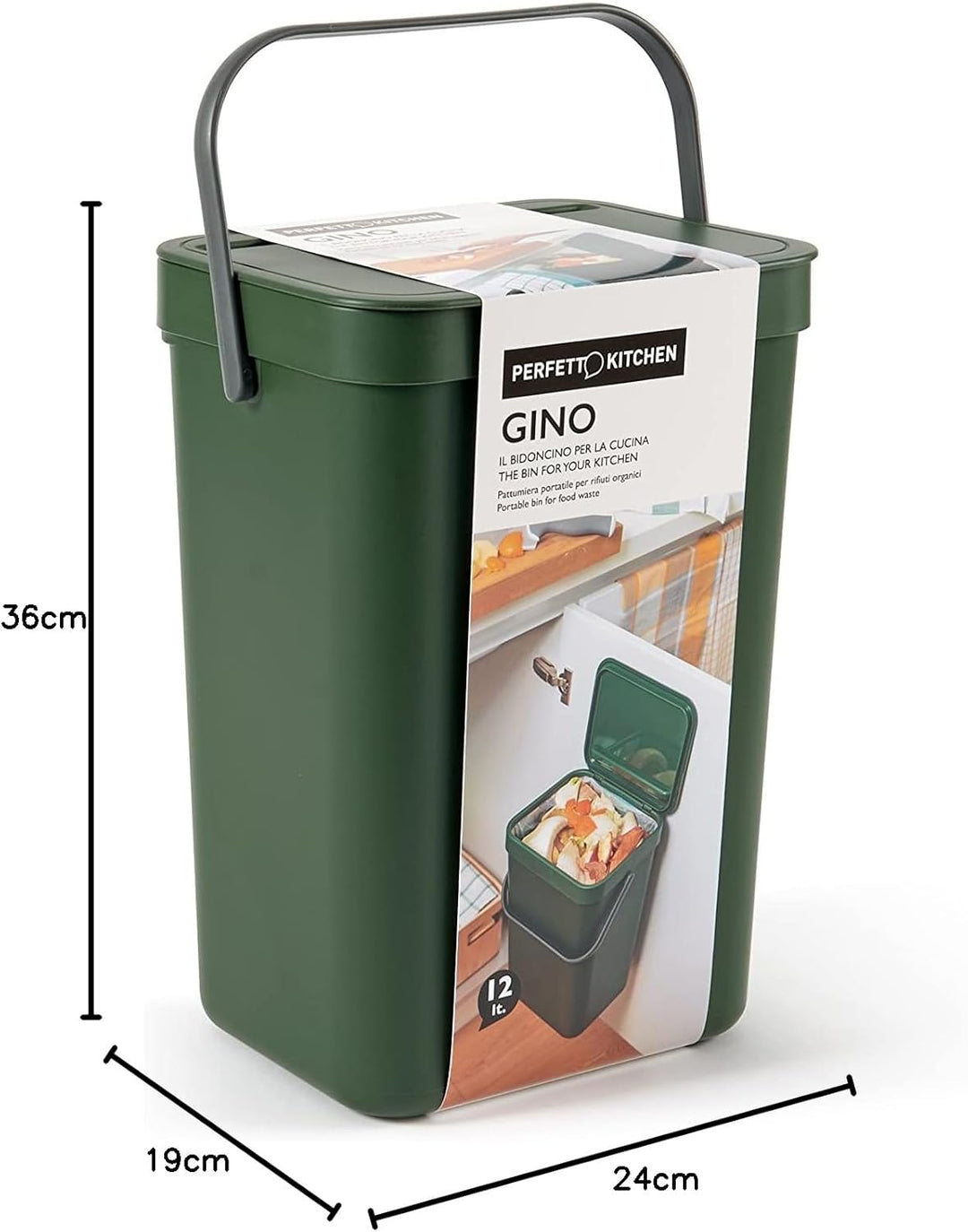 Perfetto Nasslauf/Bioabfall zum Aufhängen - GINO - 12 lt. - Waldgrün