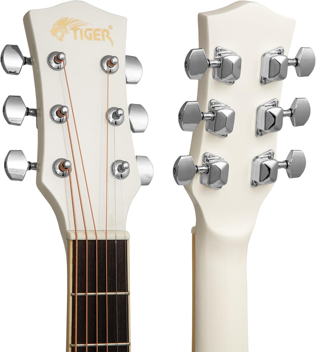 TIGER ACG1-WH Small Body Akustikgitarre, mit Stahlsaiten bespannte Akustikgitarre für Anfänger, Weis