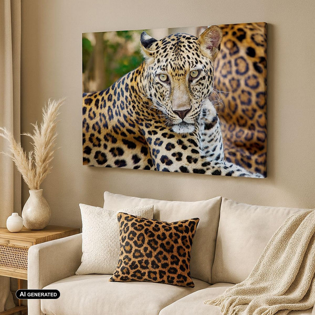 Bilder auf Leinwand Leopardpanther Katze Tier Savanne Leinwandbild 70x50cm Wandbilder Dekoration Woh