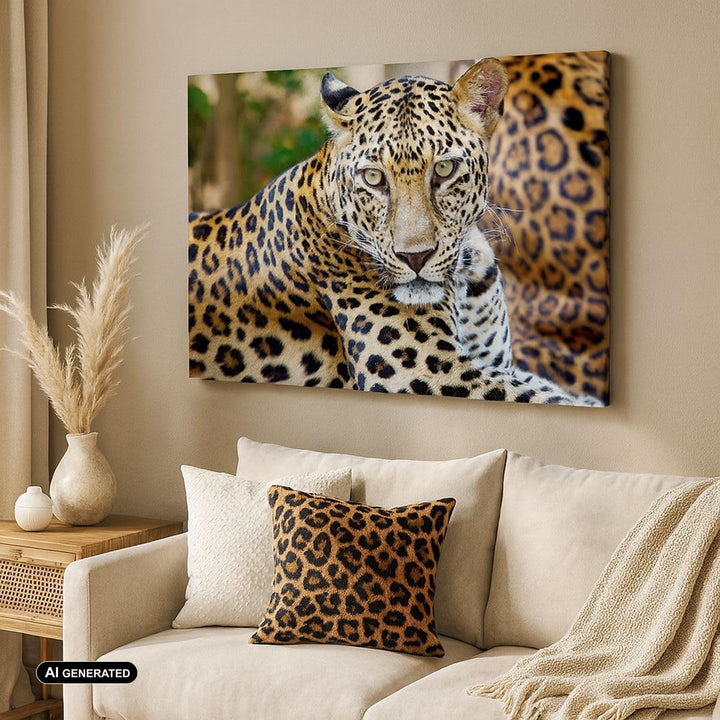 Bilder auf Leinwand Leopardpanther Katze Tier Savanne Leinwandbild 70x50cm Wandbilder Dekoration Woh