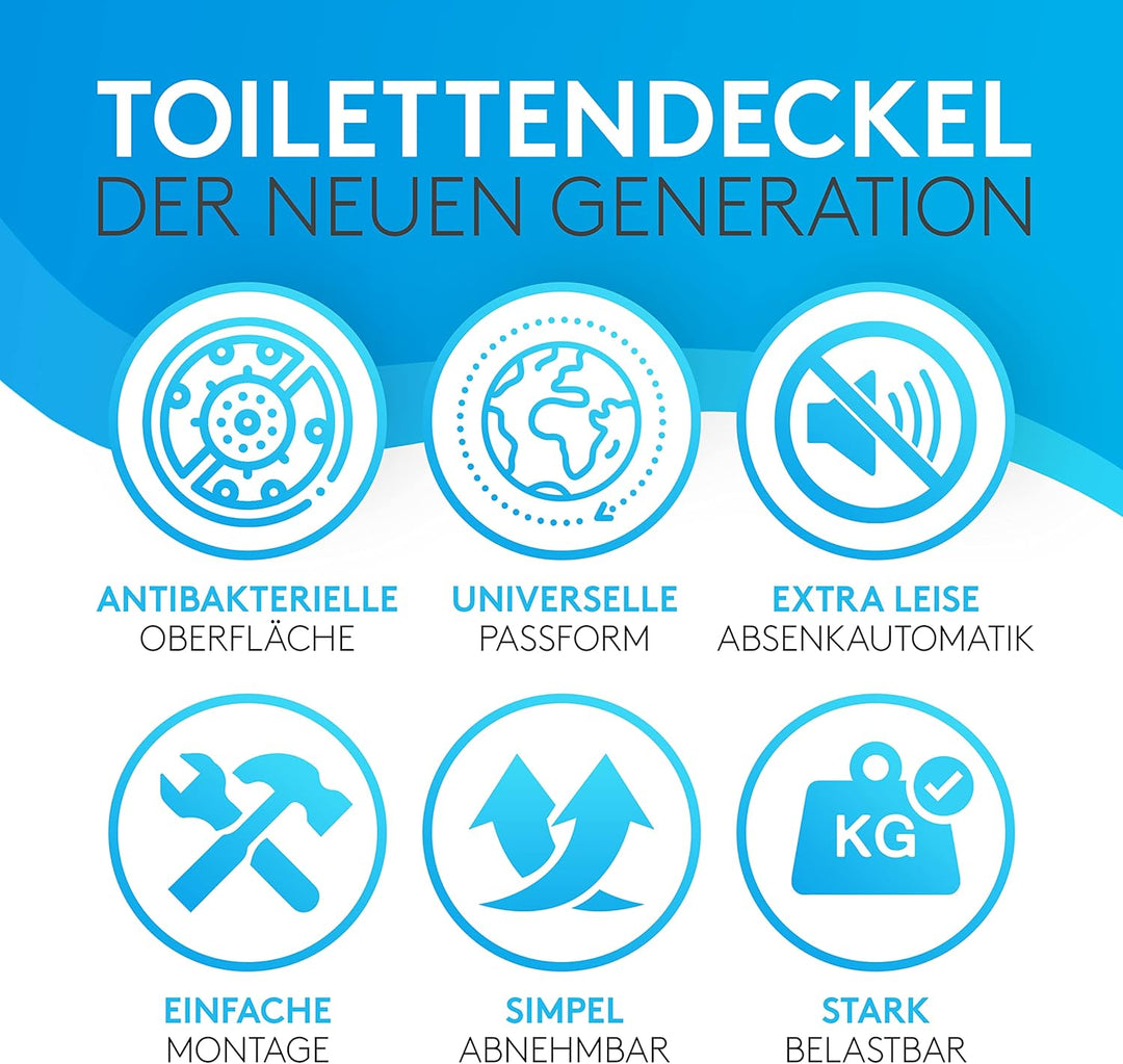 Comodo Toilettendeckel mit Absenkautomatik & Quick Release - Antibakterieller Klodeckel in D Form -