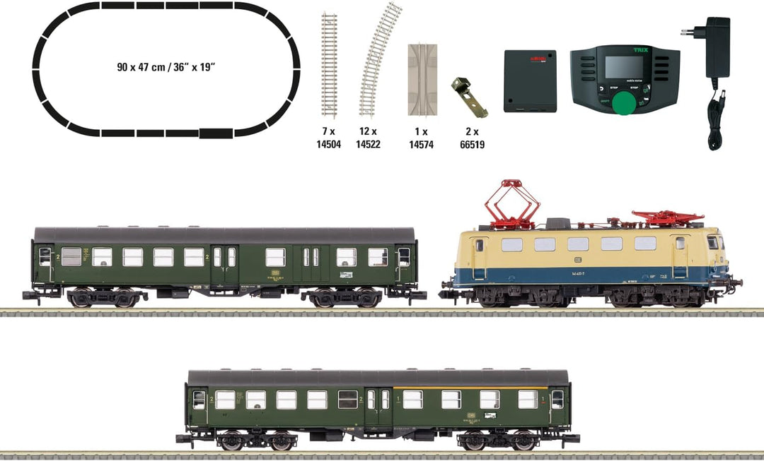 Minitrix Digital-Startpackung Personenzug – Modellbahn Set mit Lok, Wagen, Gleisen &amp; Digitalsteuerun