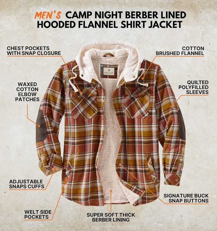 Legendary Whitetails Herren Camp Night Flanell-hemdjacke mit Kapuze und Berber Gefüttert Langärmlig