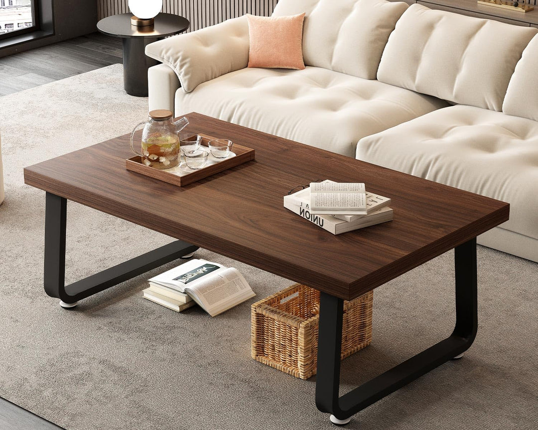 HSH Couchtisch Schwarz 100 x 55 x 46.5 cm Walnuss, 55T x 100B x 46.5H cm Walnuss