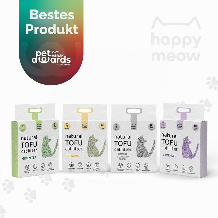 HAPPY MEOW Tofu-Katzenstreu für Katzen (18L/7,5Kg) - Biodegradierbar und sofort klumpend, staubarm,