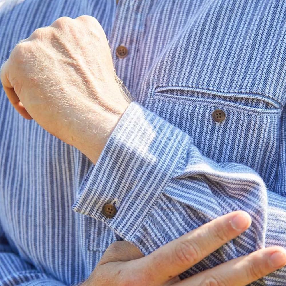 Lee Valley Grandfather-Hemd aus irischem gestreiftem Baumwollflanell für Herren L Hellblau, L Hellbl