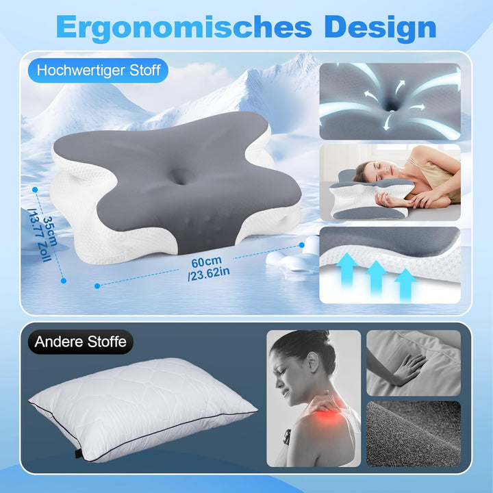 Nackenkissen - Orthopädisches Kopfkissen aus Memory Foam - Ergonomisches Kopfkissen gegen Nackenschm