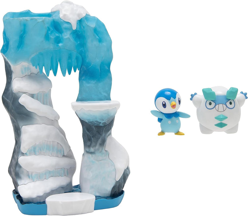 Bizak Pokemon Mini-Welt, schneebedeckter Hügel + 2 Galarian Darumaka & Piplup, Spielset mit verschie