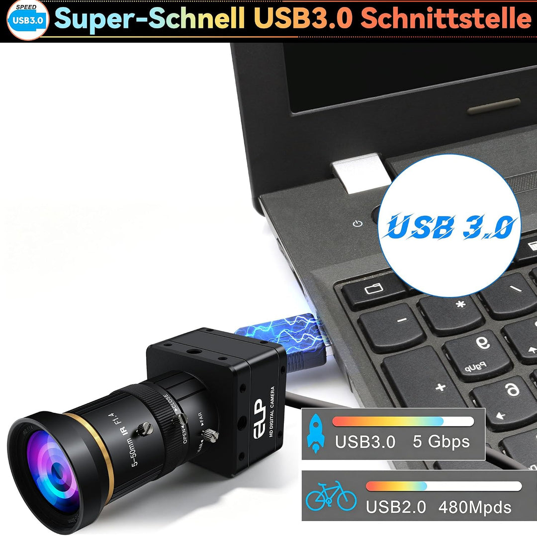 G ELP Hochgeschwindigkeit Global Shutter USB3.0 Manuelle Zoom Kamera, 720P/200fps, 1200P/120fps, USB