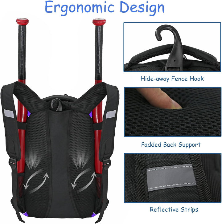 WOLT Baseball-Tasche für Jugendliche: Schläger-Rucksack für Baseball, T-Ball &amp; Softball-Ausrüstung &amp;