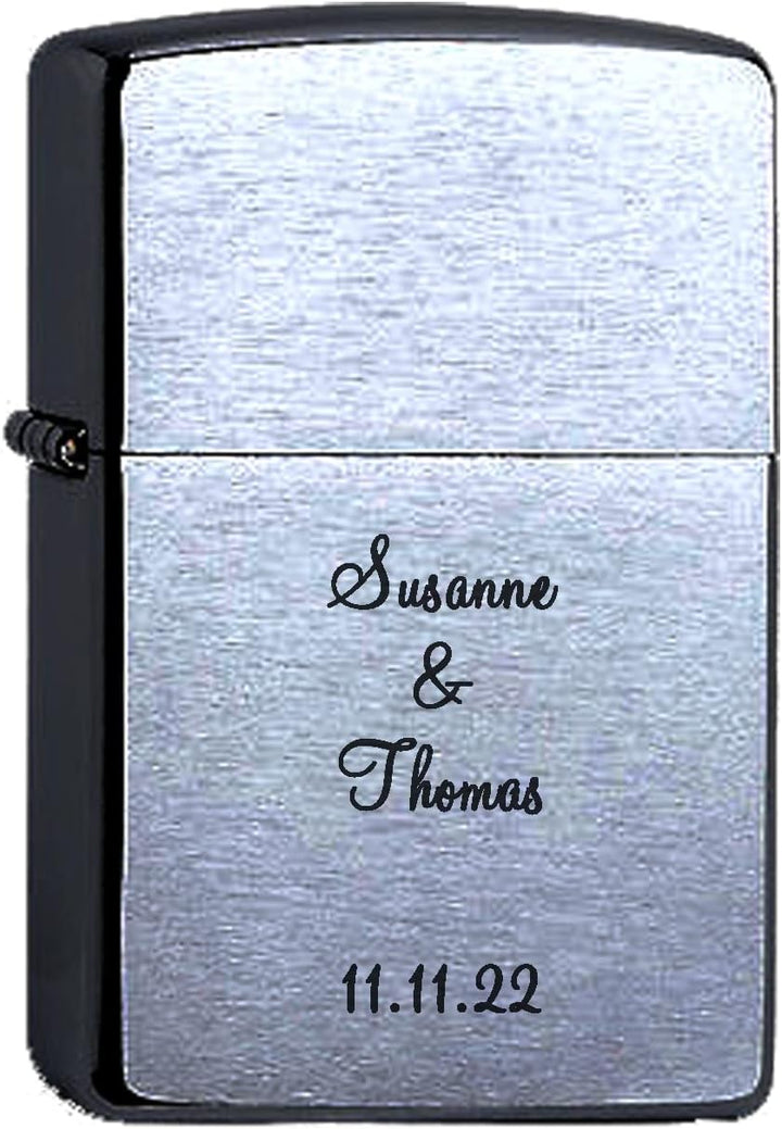 Zippo Benzinfeuerzeug mit Gravur Wunschtext Chrome Brushed Wunschgravur personalisiert Name Personal