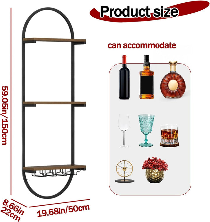 Weinregal Wand aus Metall, schwarzes schwebendes Industrieregal, 3-stufiger Wandmontage Wine Display