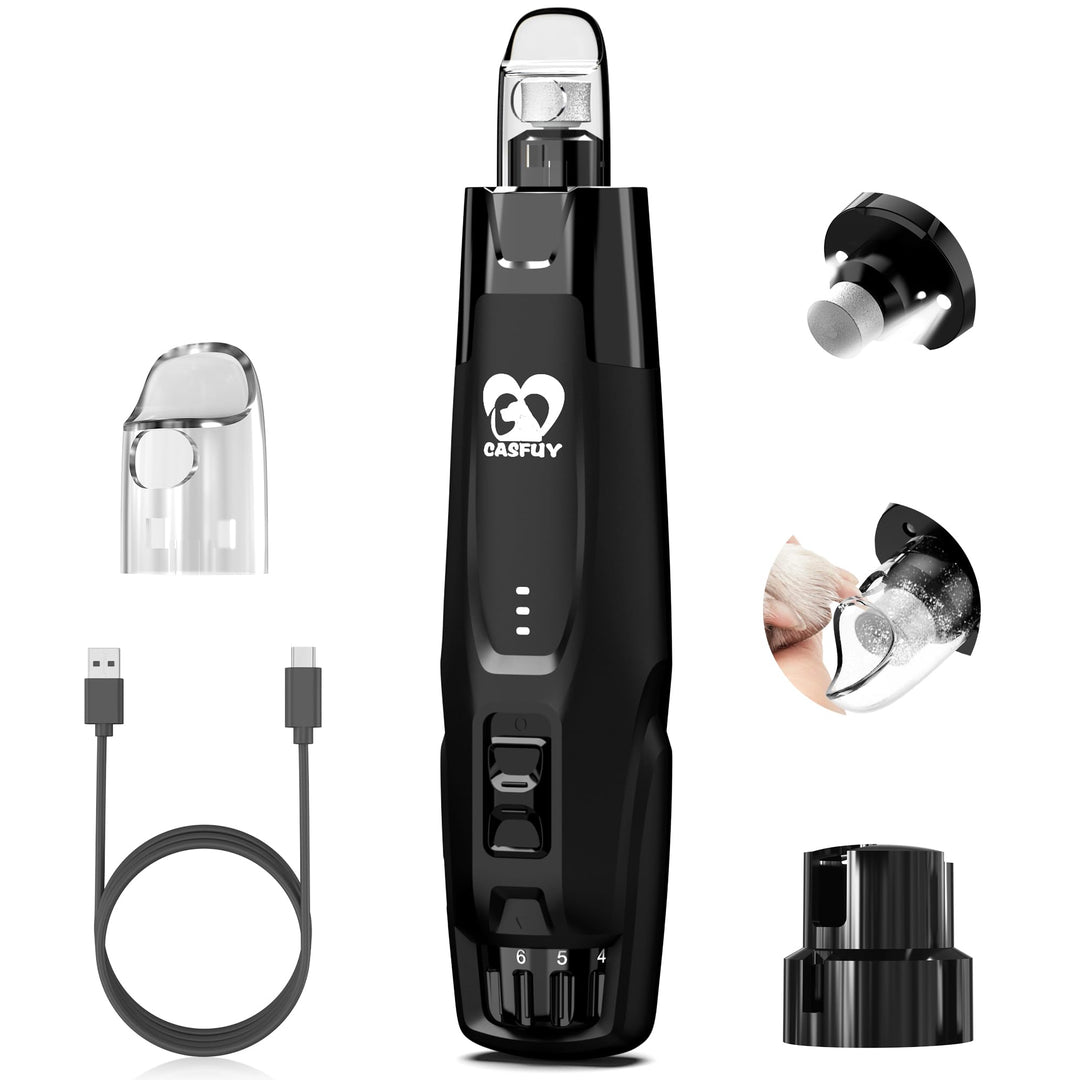 Casfuy Neue 6-Gang Krallenschleifer für Hunde – 50% Mehr Leistung mit 2 LED Lichtern Leise 7 Stunden