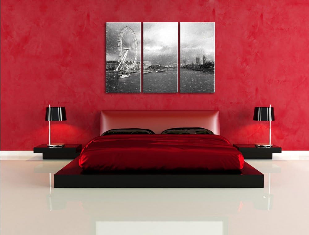 Pixxprint Riesenrad London Eye als Leinwandbild/Grösse: 3 Teilig (120x80) cm/Wandbild/Kunstdruck/fer