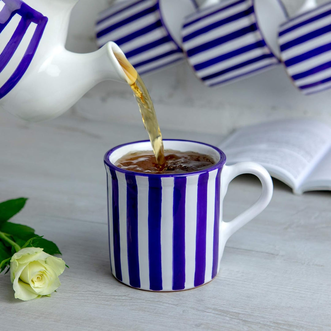 City to Cottage® - Keramik XXL Becher 500 ml | Kaffeebecher | Blau-Weiss gestreift | Handgemacht | K