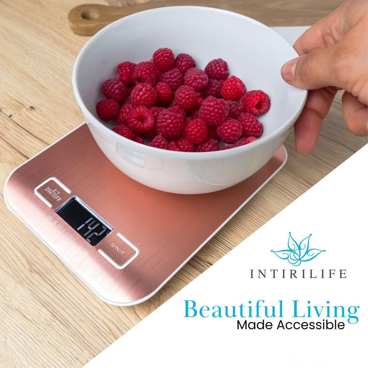 Digitale Küchenwaage 5 kg -ROSÉ GOLD- Wiederaufladbar per USB & Batteriebetrieb- Elektronische Waage