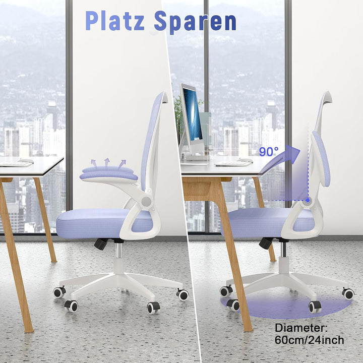 rattantree Bürostuhl mit Hochklappbaren Armlehnen, Ergonomischer Schreibtischstuhl mit Lendenwirbels
