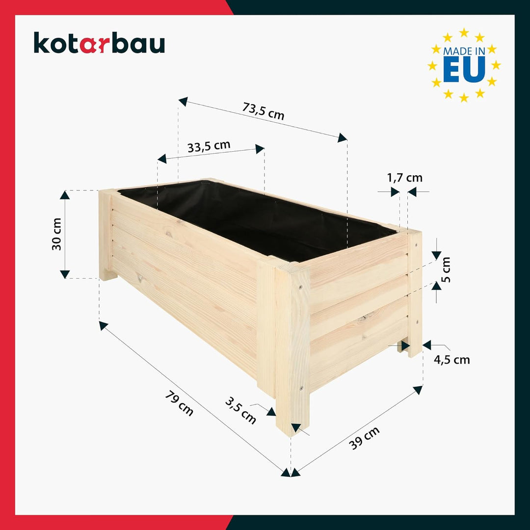 KOTARBAU® Blumenkasten - 79 x 39 x 30 cm - Pflanzkasten mit Vlies - Pflanzkübel gross aussen - Balko