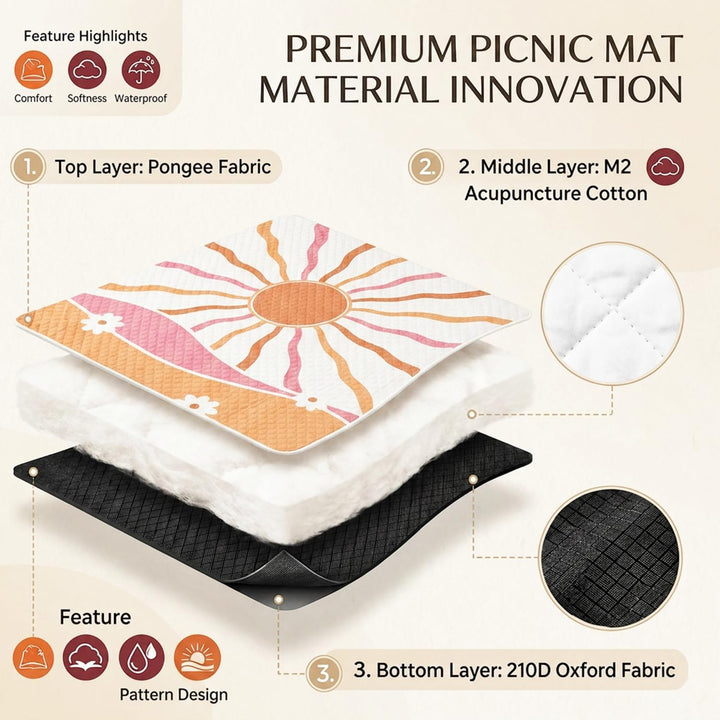 Picknickdecke Wasserdicht 200x200cm – Stranddecke Sandfrei & Waschbar, Extra Gross Outdoor Decke für