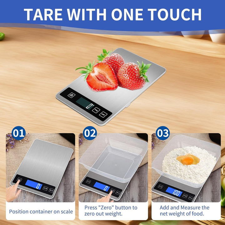 Küchenwaage Digital 15kg Küchenwaage mit LCD-Display USB Aufladbar, Edelstahl 304 Lebensmittelwaage
