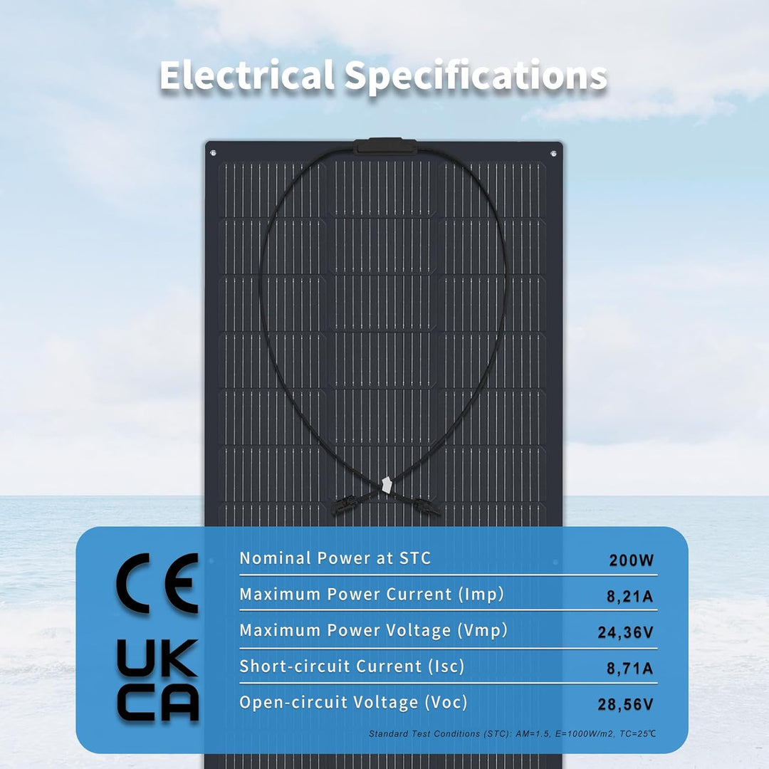 Flexibel Solarpanel 200W 12V Monokristalline Flexible Solarmodul Balkonkraftwerk 200 Watt 12 Volt Of