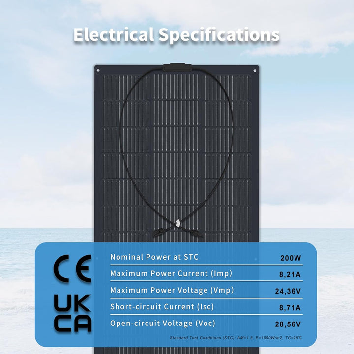 Flexibel Solarpanel 200W 12V Monokristalline Flexible Solarmodul Balkonkraftwerk 200 Watt 12 Volt Of