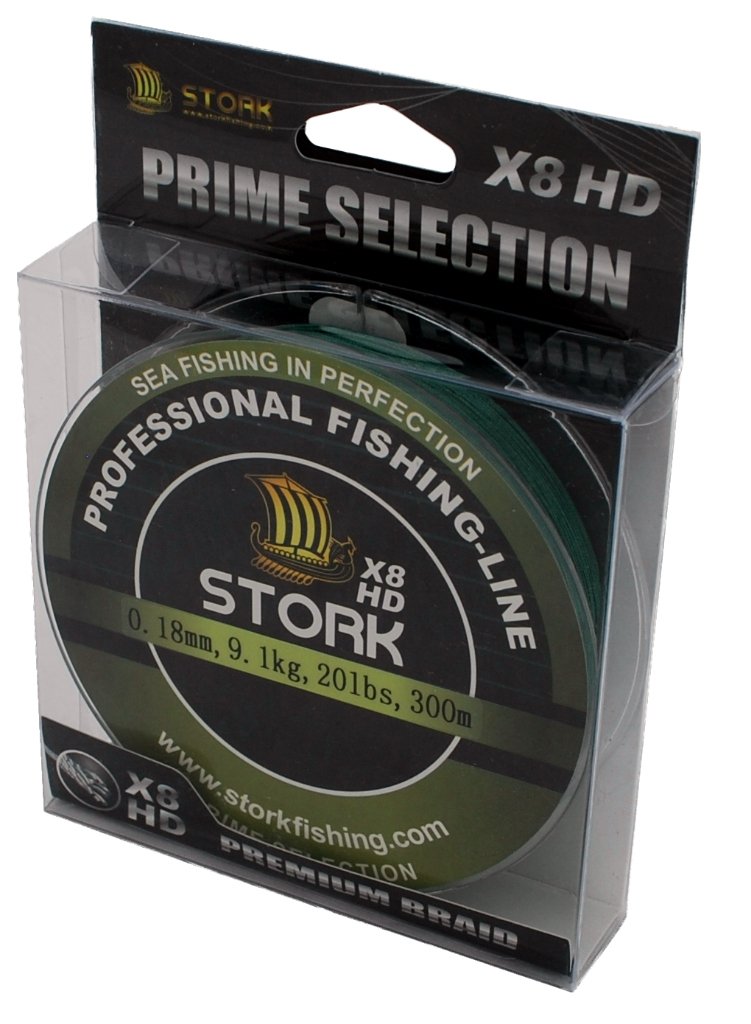 Stork HDx8, 8-Fach geflochtene Premium Angelschnur 300m Moosgrün 65 lbs / 29.5 kg / 0.37 mm, Moosgrü