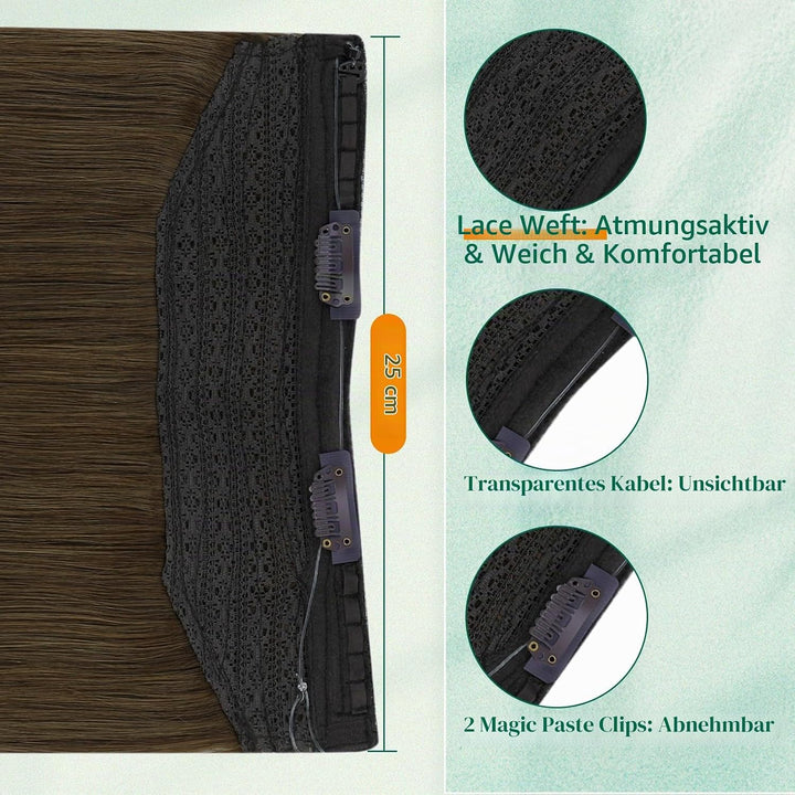 Easyouth Echthaar Extensions Mit Draht Braun Wire Extension Echthaar Mittelbraun Fish Line Extension