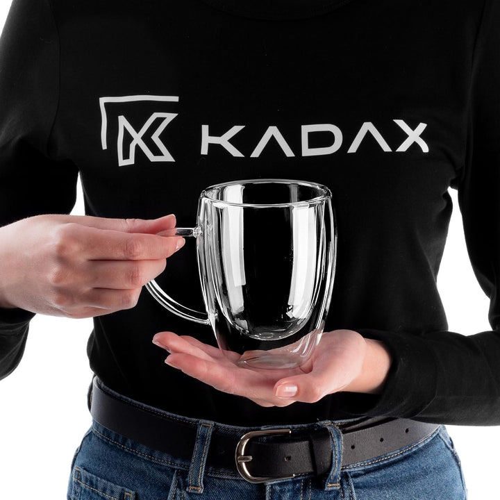 KADAX doppelwandige Glas Tasse, Glas mit Griff, 270ml, Trinkglas für Saft, Tee, Kaffee, Drink, Wasse