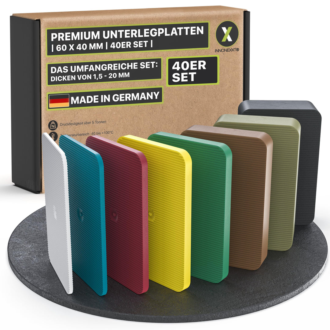 INNONEXXT® Premium Unterlegplatten | 60 x 40 mm, 40 Stk Mix | Abstandshalter, Plättchen aus Kunststo